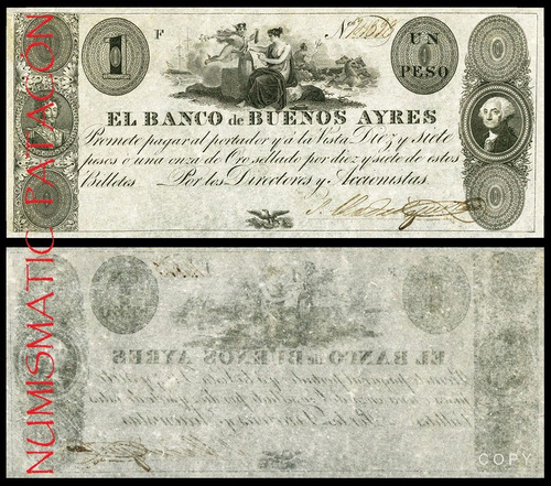 Billete 1 Peso Provisional 1827 Buenos Aires - Copia 328