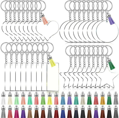 Llavero De Acrilico Transparente 3mm Diseños Escoger + Fleco