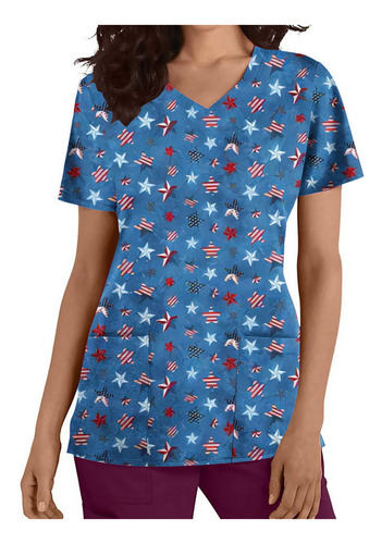 Camiseta De Manga Corta Con Cuello En V A La Moda Para Mujer