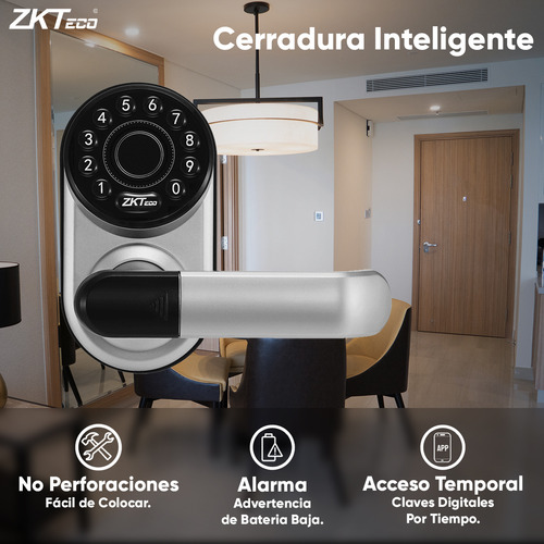 Zkteco Cerradura Inteligente Con Teclado Modelo Ml200 / Verificación Con Bluetooth O Teclado / Diseño Reversible / Compatible Con App Zsmart