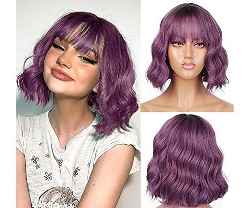 Peluca - Lanova Black Ombre Purple Wigs For Women Purple Cur