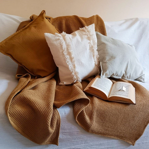 Imagen 4 de 10 de Fundas Para Almohadones Boho 50x50 Tusor Con Flecos Nordicos
