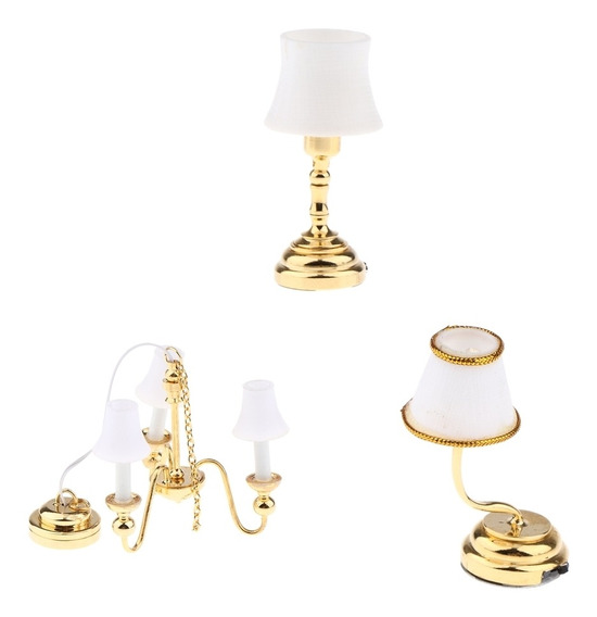 1:12 casa de muñecas en miniatura luz LED colgantes oro mantas lámpara deckenleuche 