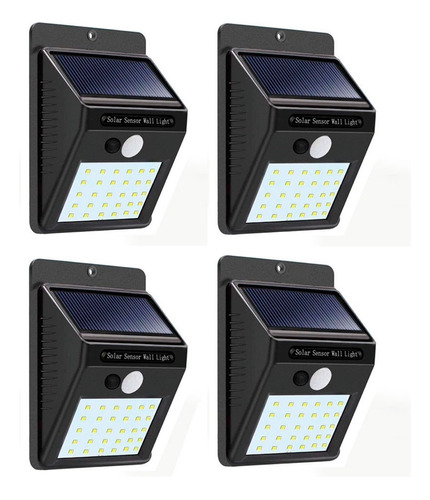 4 Lámparas Solar De 30 Leds Sensor Movimiento  Color Durante La Noche La Lámpara Permanece Apagada Hasta Que El Sensor Detecta El Movimiento Cercano.