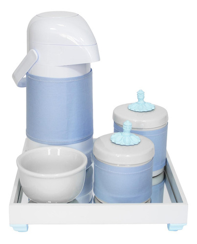 Kit Higiene Porcelana Bandeja Térmica Puxador Provençal Azul