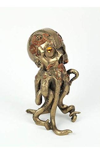 Estatua De Cráneo Steampunk Con Acabado Bronce/cobre, Decora