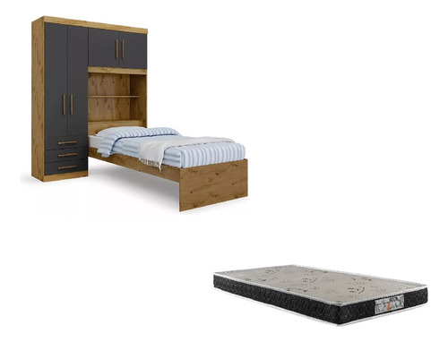 Guarda Roupa Solteiro + Cama Baú + Colchão D Espuma Av Ac Fg
