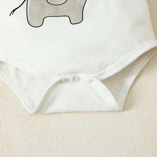 3pcs Conjunto Para Bebé Con Estampado De Elefante Y Corazón Blanco 18-24 M