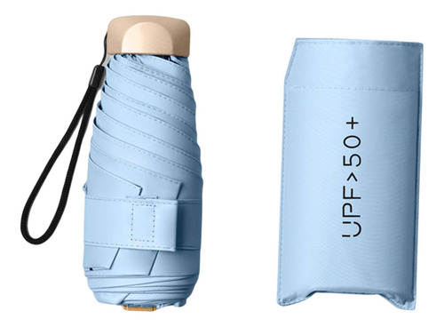 Sombrilla De Viaje Paraguas Compacto Mochila Azul Claro