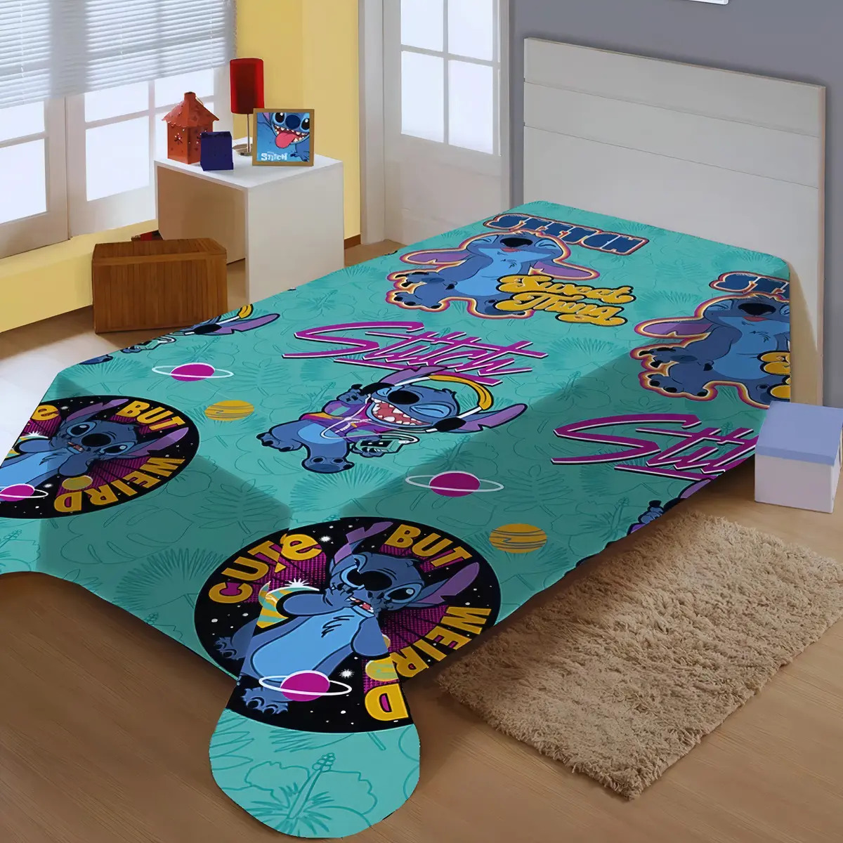 Manta Jolitex Lilo & Stitch Solteiro de Microfibra, Cor Verde-Claro Hipoalergênica