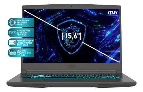 Laptop Gamer Msi Thin A15 Rtx 4060 Ryzen 7 32gb 512gb Ssd Gris