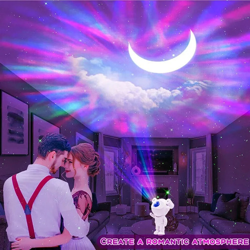Luminária Projetor Imagem Espacial Astronauta Som Bluetooth Branco Branco