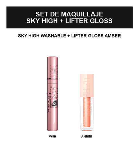 Set De Maquillaje Maybelline: Sky High + Lifter Gloss Amber