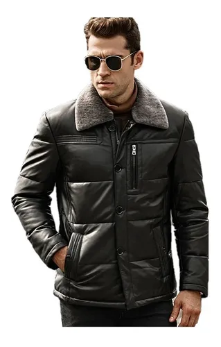 Chaqueta De Cuero Genuino Caballeros Hombre Moda Invierno