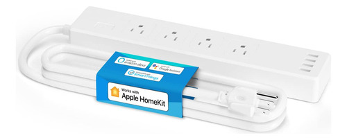 Meross Tira De Alimentación Inteligente Compatible Con Apple Homekit, Siri, Alexa, Google Home Y Smartthings, Protector De Sobretensión Wifi Con 4 Salidas De Ca, 4 Puertos Usb Y Cable De Extensión De