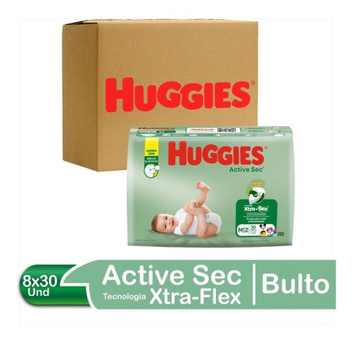 Pañales Para Bebe Huggies Active Sec Talla M 8x30 Und