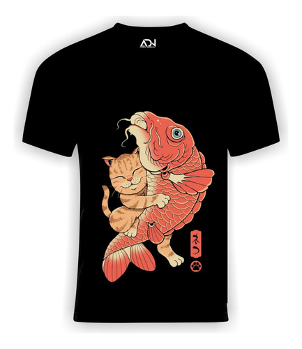 Remera Estampada Gato Samurai Koi  / Japonés  