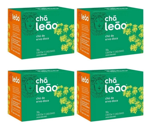 Kit 4 Cx Chá Erva Doce Leão 15 Sachês Envelopados =60 Sachês