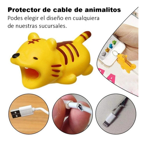 Imagen 3 de 4 de Protector De Cables De Celular Animalitos Micro iPhone Usb-c
