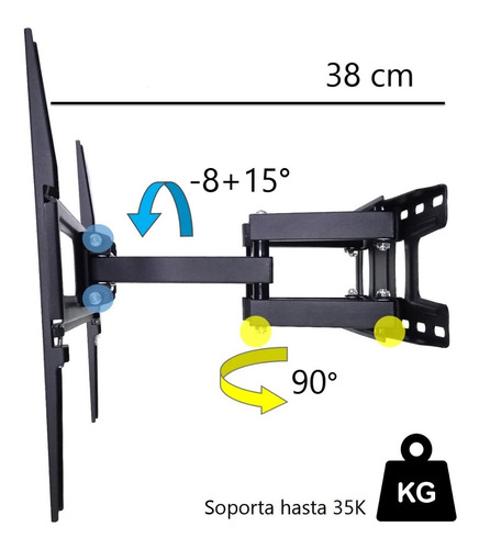 Imagen 3 de 10 de Soporte Base Pared Móvil Con Giro Tv 42 43 49 50 55 58 60 65