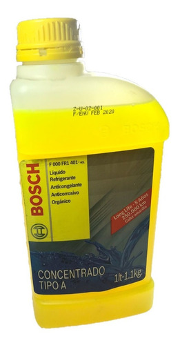 Liquido Refrigerante Organico Amarillo 1l Bosch Para Moto !!