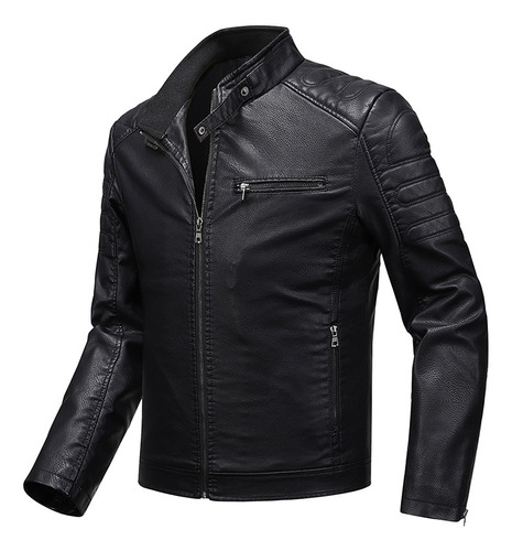 Chaqueta De Cuero Con Cuello Levantado Extragrande Estilo