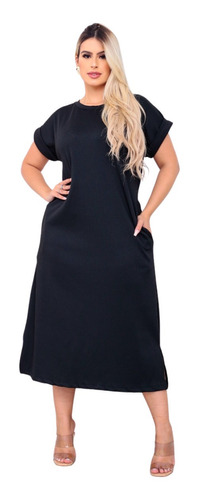 Vestido Manga Curta Plus Size Veste Até 48 Moda Feminina