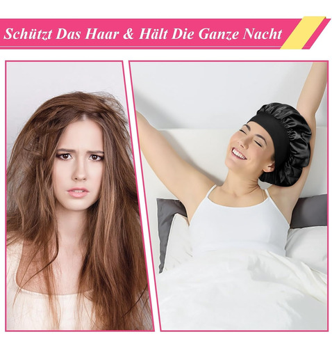 4pcs Gorro Y Antifaz Dormir De Satín Para Dormir Y Proteger Negro