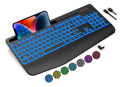 Trueque Teclado Inalambrico Con Retroiluminacion De 7 Colore