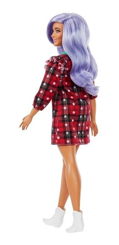Imagem 5 de 7 de Barbie Fashionistas # 157 Cabelo Lilás E Vestido Xadrez Ms
