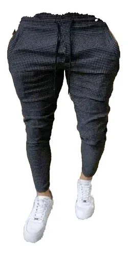 Pantal n Jogger Casual Para Hombre De Cuadros En Color Negro