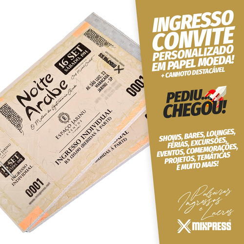 Ingresso Convite Personalizado P&b Festa Evento. 500 Unids