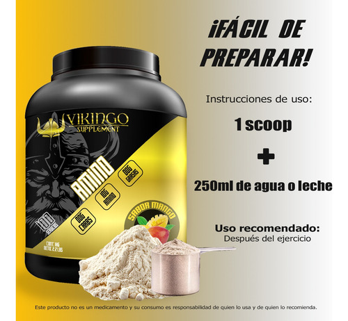 Aminoácidos En Polvo Vikingo 1 Kg Varios Sabores 100 Servis Mango