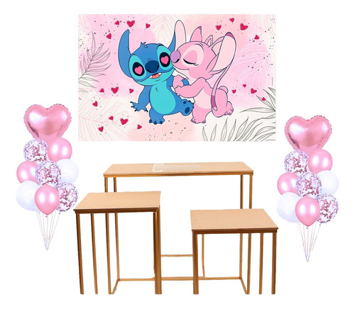 Fondo De Tela Lilo Y Stitch Con Su Novia Angel Decoracion 