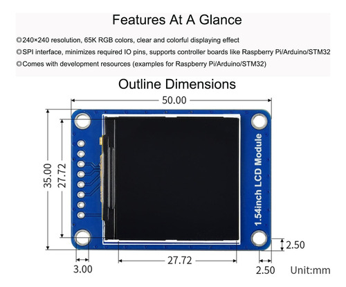 Módulo De Pantalla Lcd De 1.54 Pulgadas Pantalla Ips De Reso
