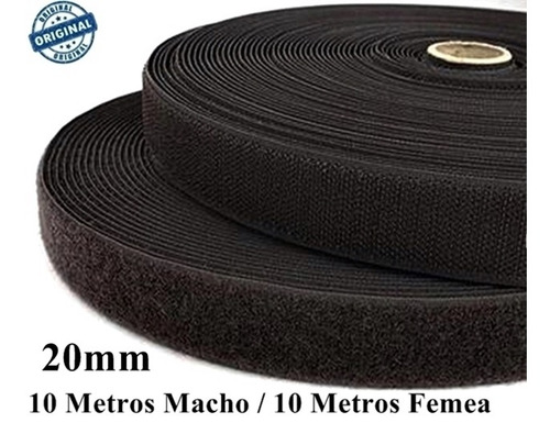 Fecho Contato Fita 20mm Preta 10m Laço Artesanato Promoção