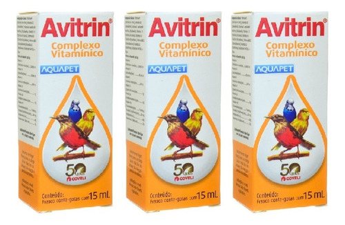 Complexo Vitamínico Para Pássaros 15ml Avitrin Kit 3 Unid.