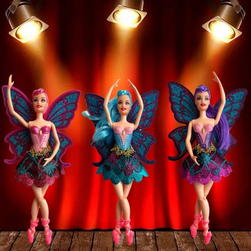 Muñeca de hada bailarina con alas brillantes y pan tostado