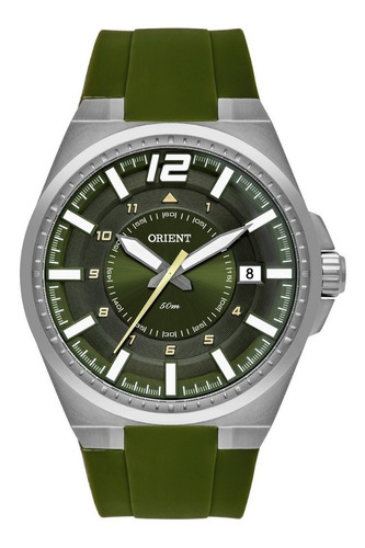 Relógio Orient Masculino Verde Prata Silicone Mbsp1034 E2ex
