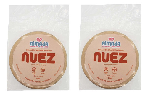 2 Obleas De Amaranto Almada Sabor Nuez 25g Sin Azúcar Vegano