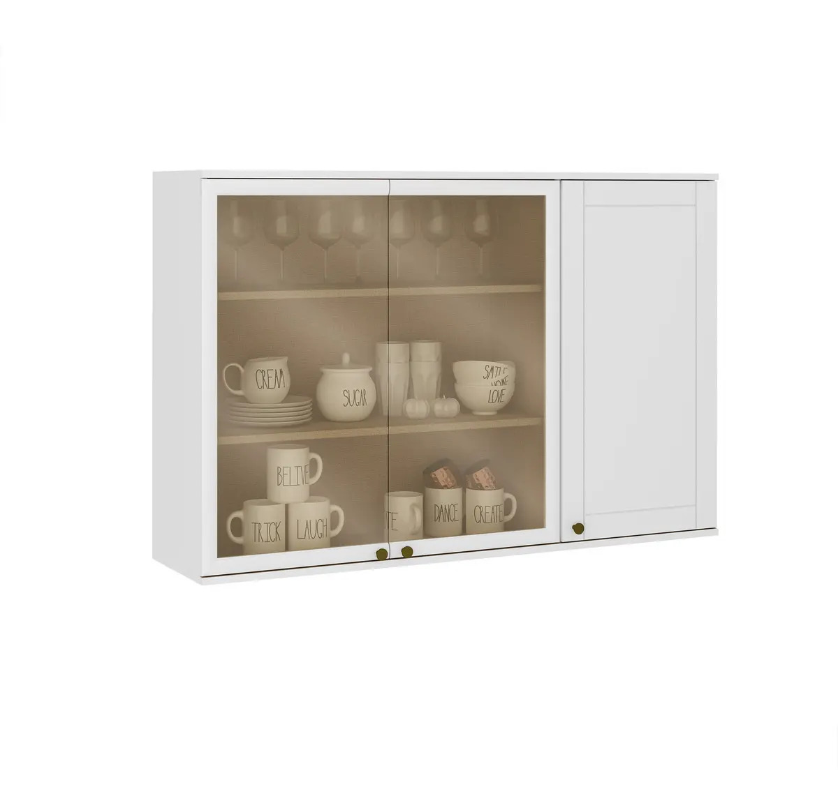 Armário Aéreo 3 Portas Vidro Branco Móveis Carraro Milla MDF 120cm