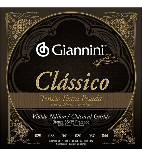 Cordas Violão Nylon Giannini Clássico Extra Pesada Genwxpa