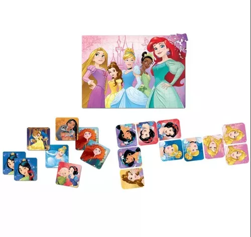 Kit Quebra Cabeça + Dominó +jogo Da Memória Princesas Disney