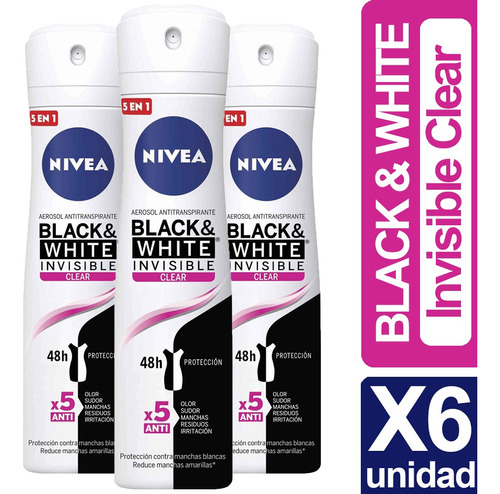 Desodorante Nivea Black & White Invisible Clear Pack X 6