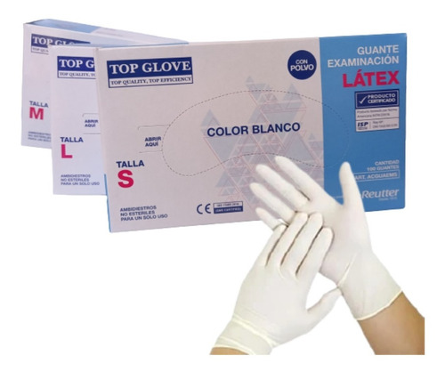 Guante Examen Látex Top Glove Con Polvo (100u)