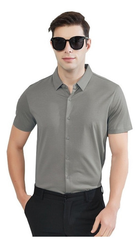 Camisas Celulosa Natural Seda Algodón Manga Corta Hombres