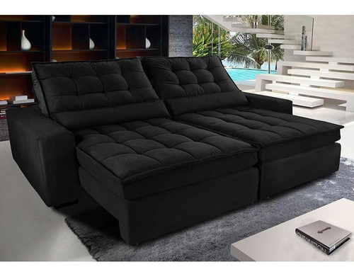 Sofá Retrátil e Reclinável com Molas Ensacadas Cama inBox Gold 2,32m Tecido Suede Velusoft Preto