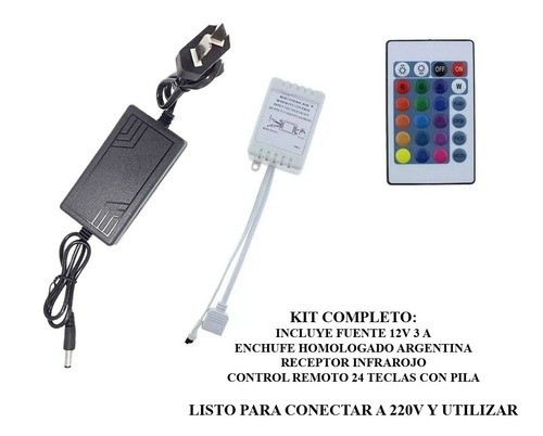 Imagen 3 de 10 de Tira Luces Led 5050 Rgb Exterior Control + Fuente Kit 5 Mts