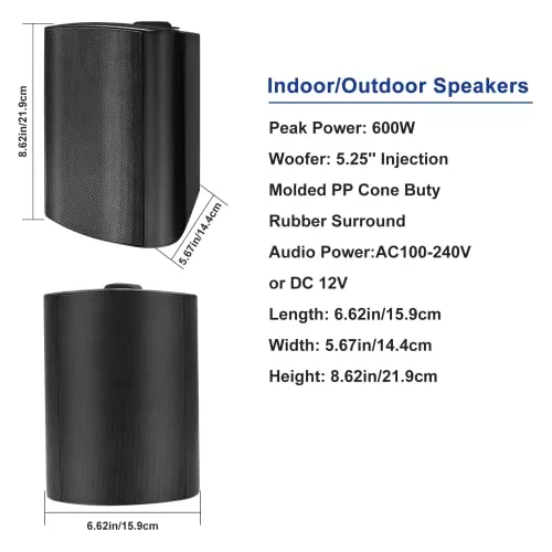 Herdio Altavoces pasivos de 5.25 pulgadas para interiores y exteriores, con  cable, impermeable, con receptor amplificador estéreo Bluetooth