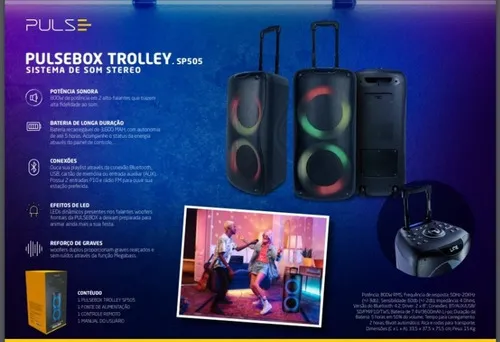 Altavoz LED Bluetooth Pulsebox Trolley Sp505, 800 W Rms, color negro, voltaje bivolt automático